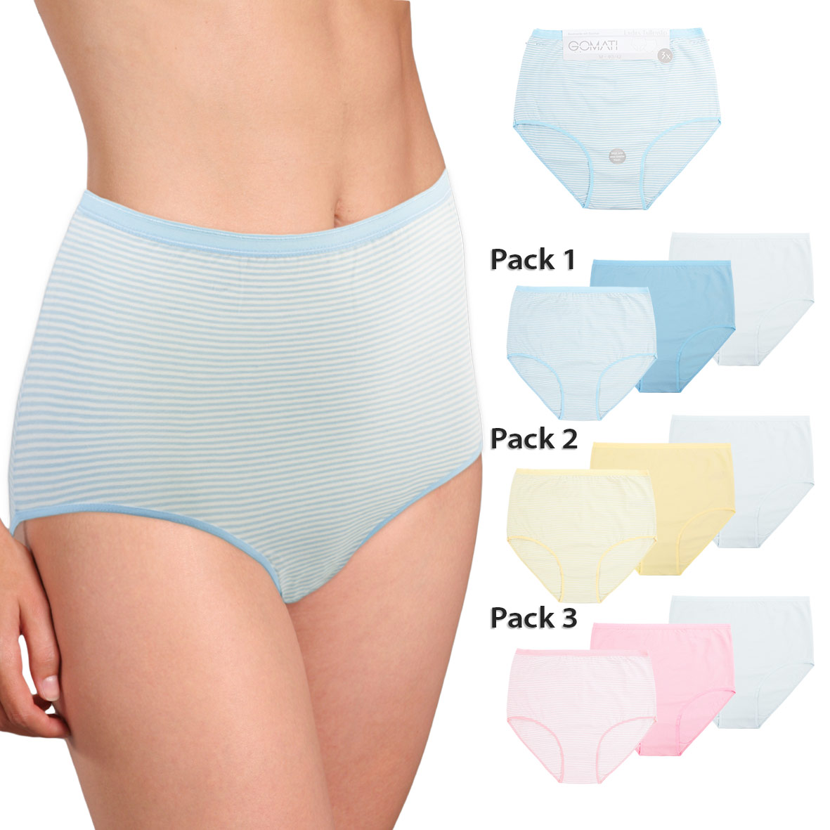 Damen-Taillenslip-3er-Pack-BW-EL-uni-gestreift