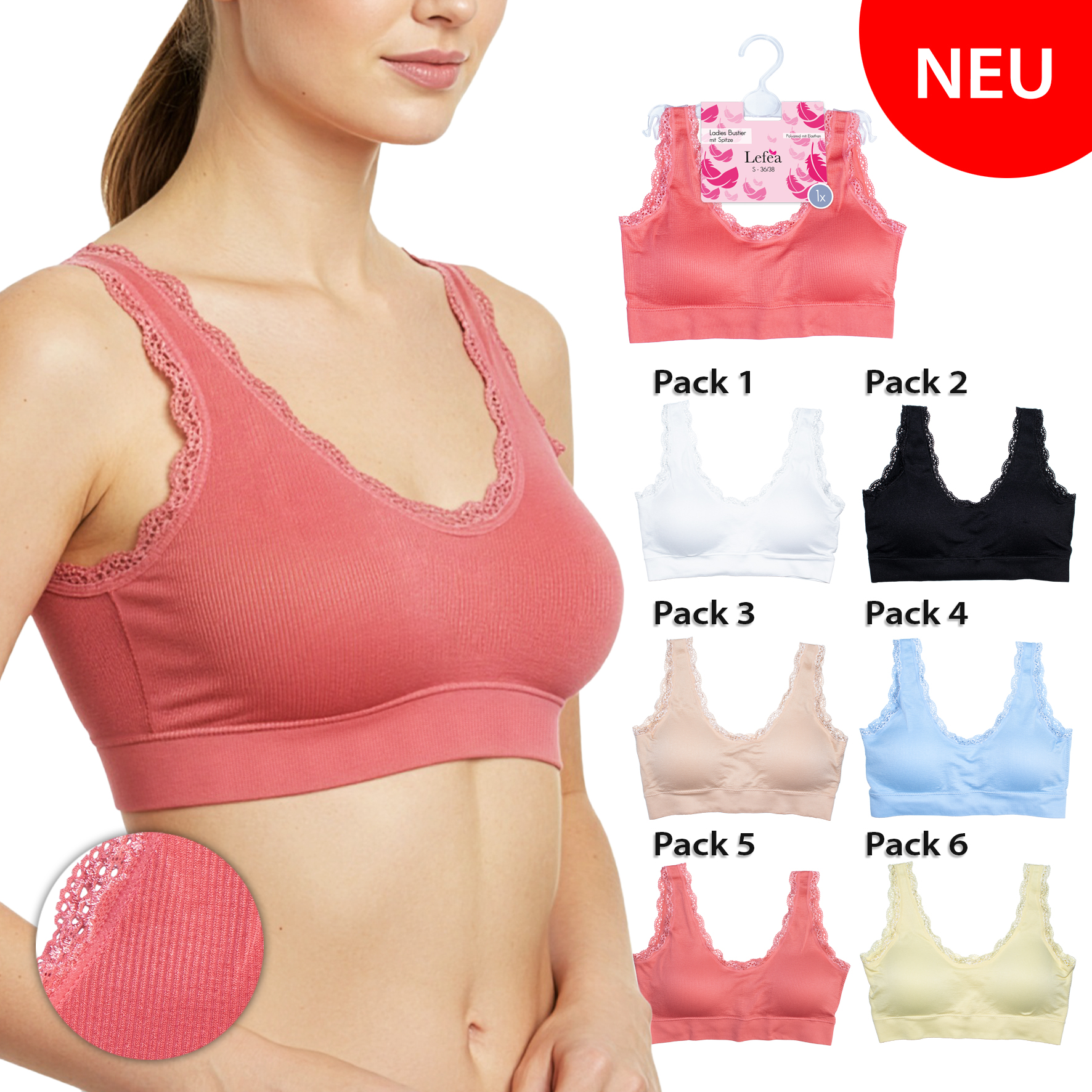 Damen-Bustier-einzeln-Seamless-Rippe-+-Spitze