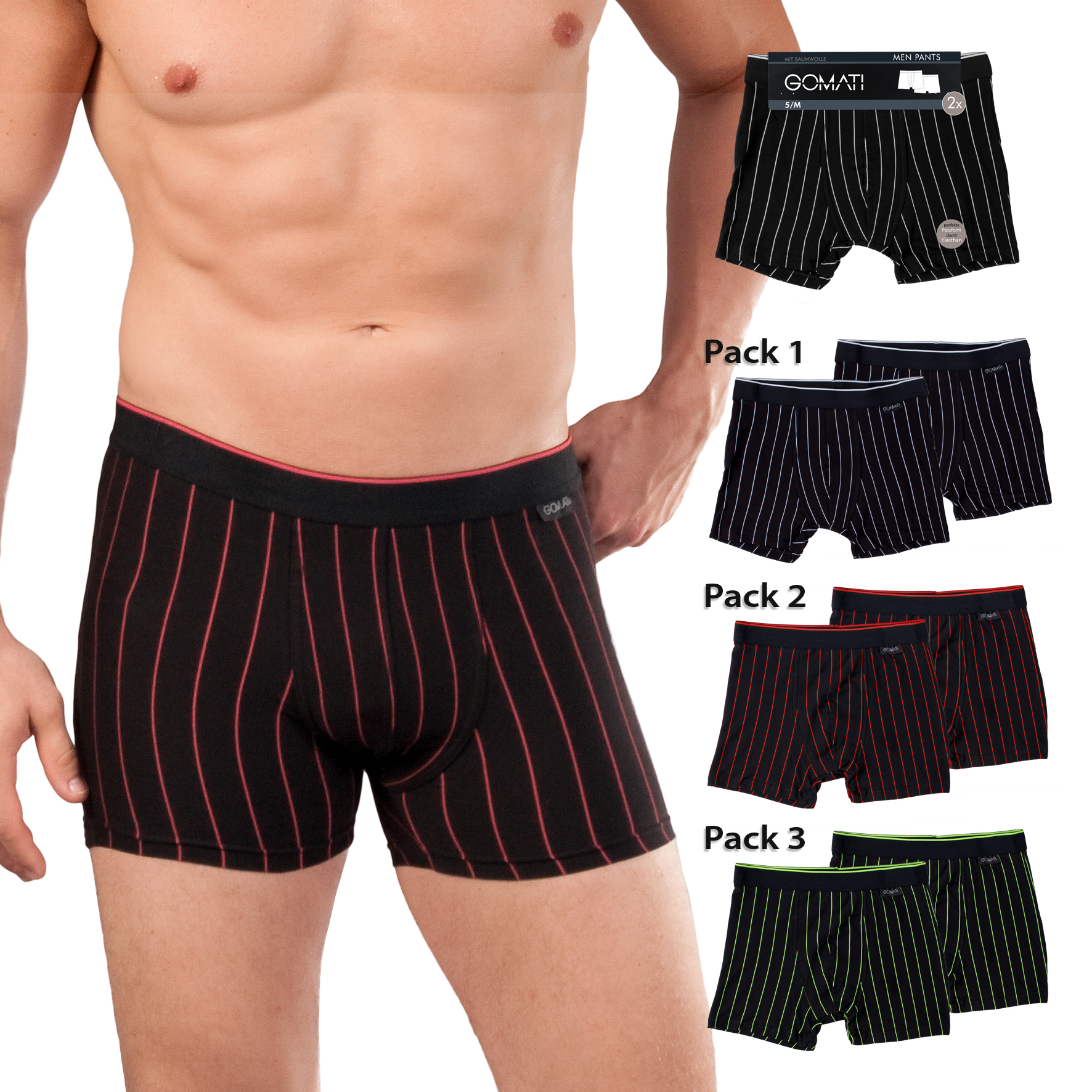 Herren-Pants-2er-Pack-BW-EL-Webgummi-gestreift