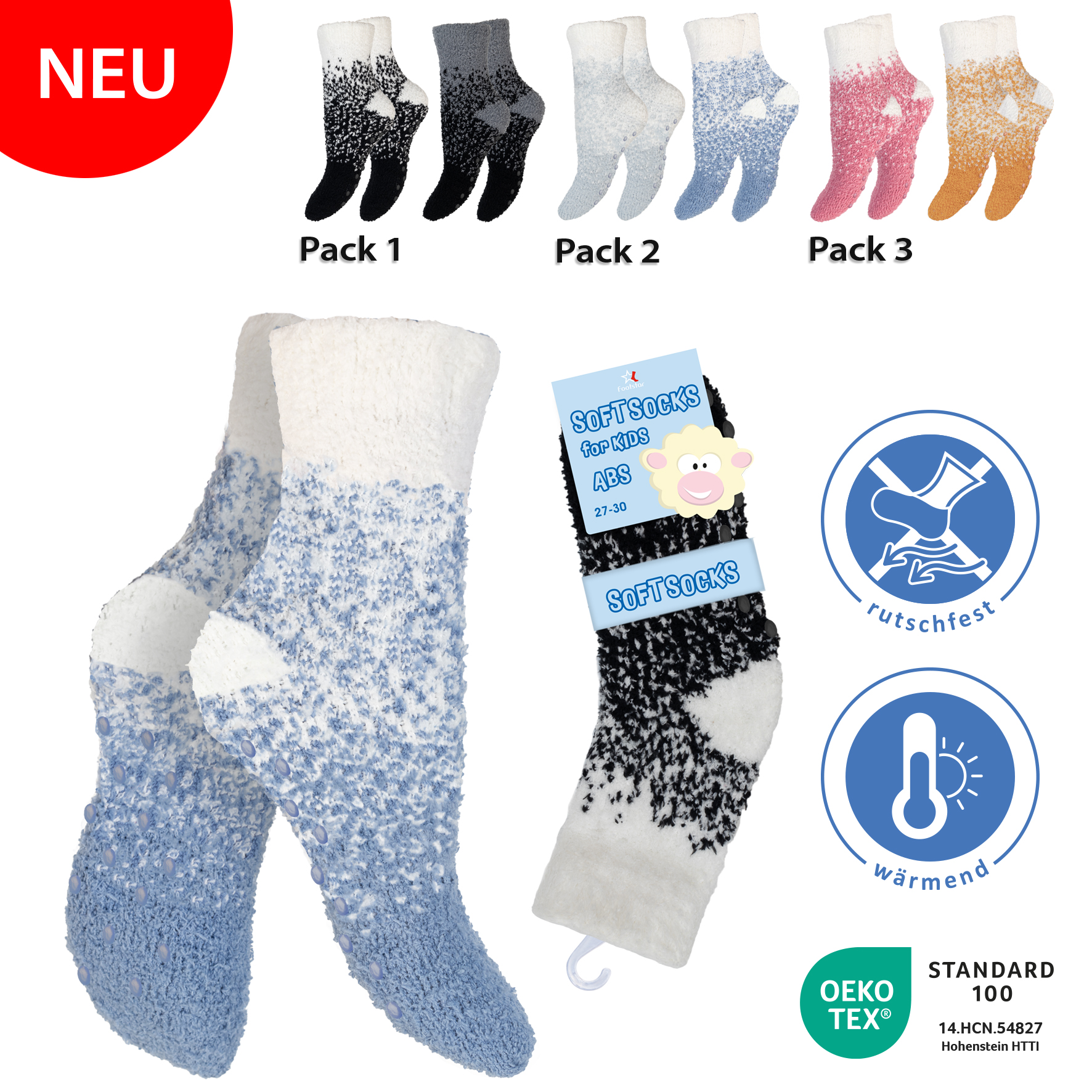 Kinder-Kuschelsocken-2er-Pack-Pluesch-gemustert