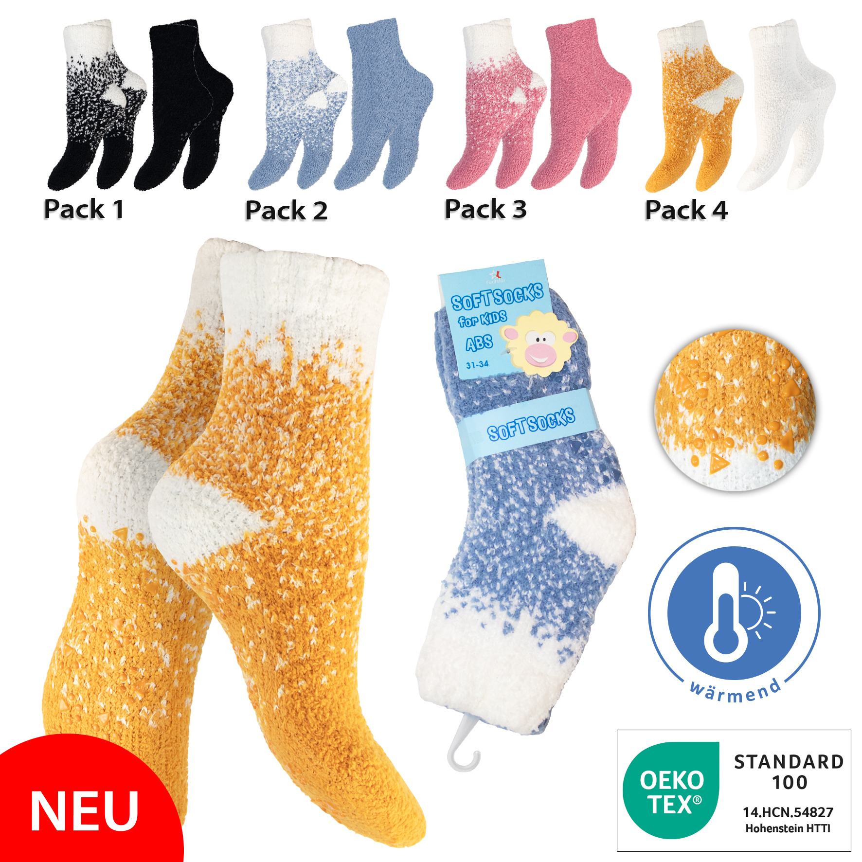Kinder-Kuschelsocken-2er-Pack-Pluesch-gemustert