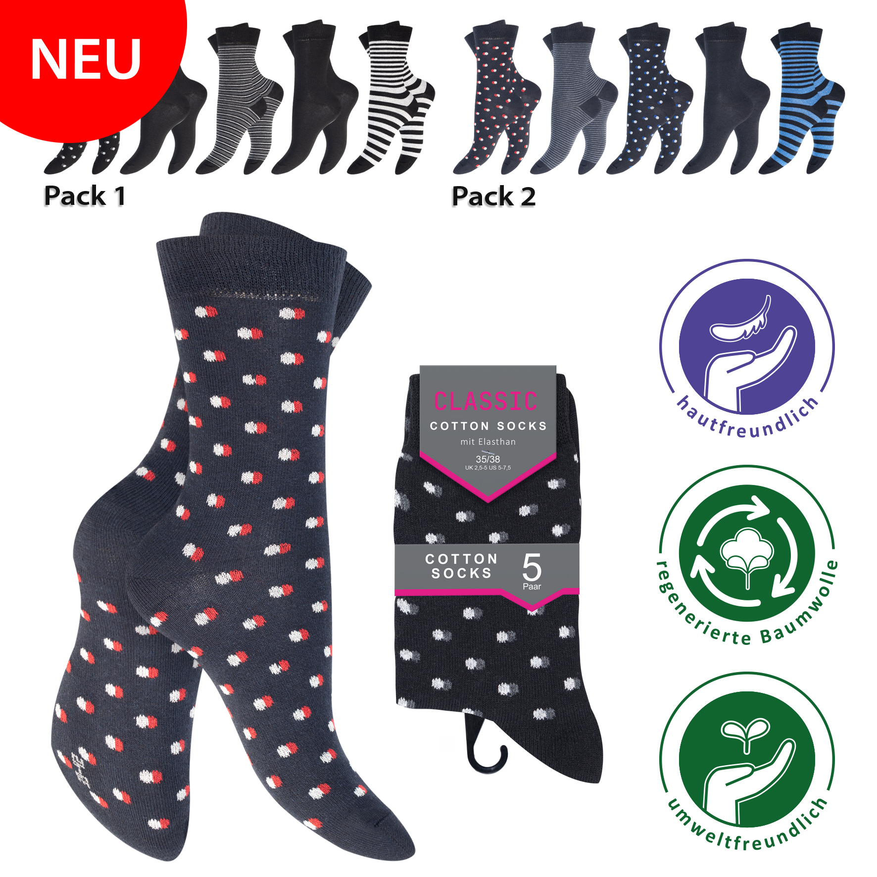 Damen-Socken-5er-Pack-BW-EL-versch~-Designs