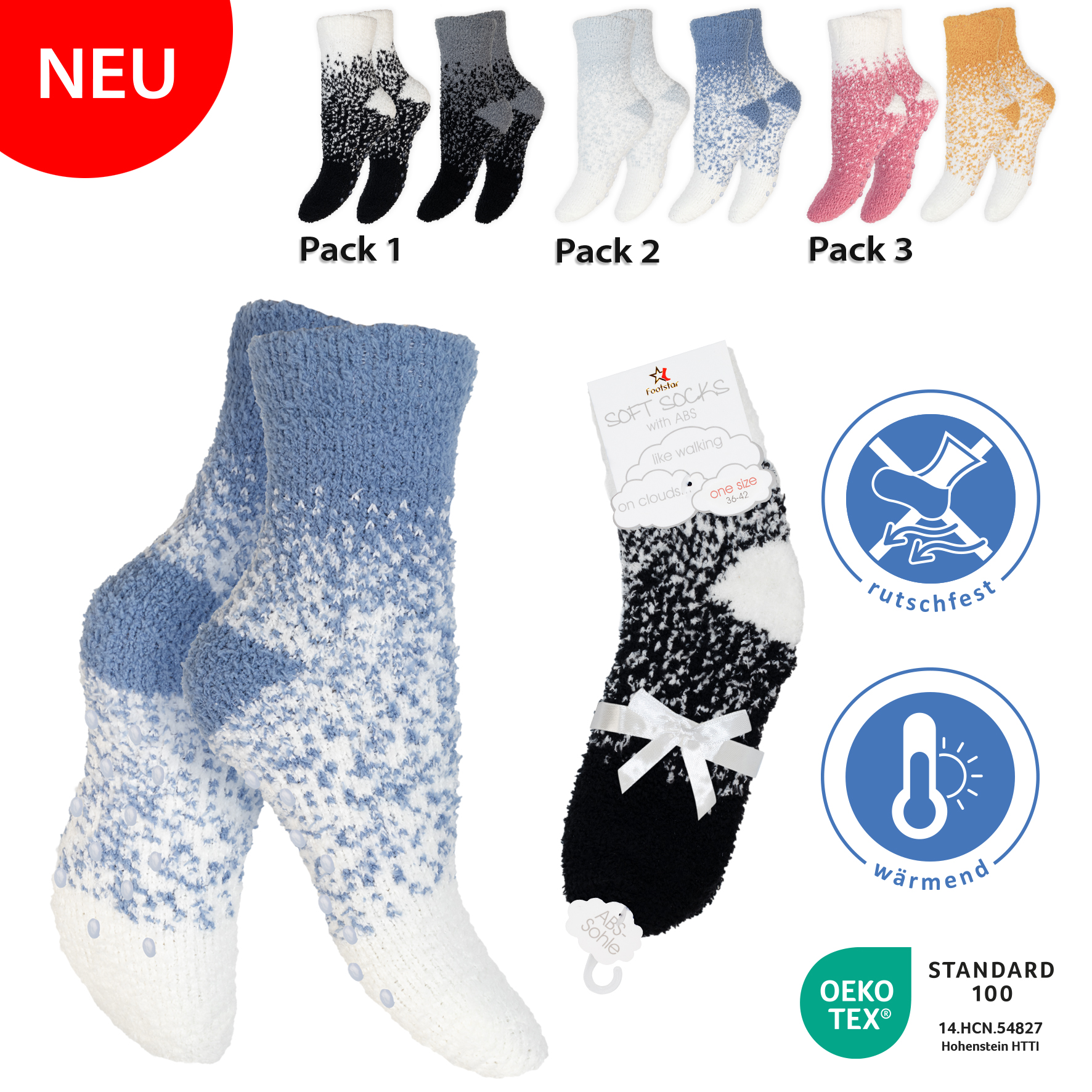 Damen-Kuschelsocken-2er-Pack-Pluesch-gemustert