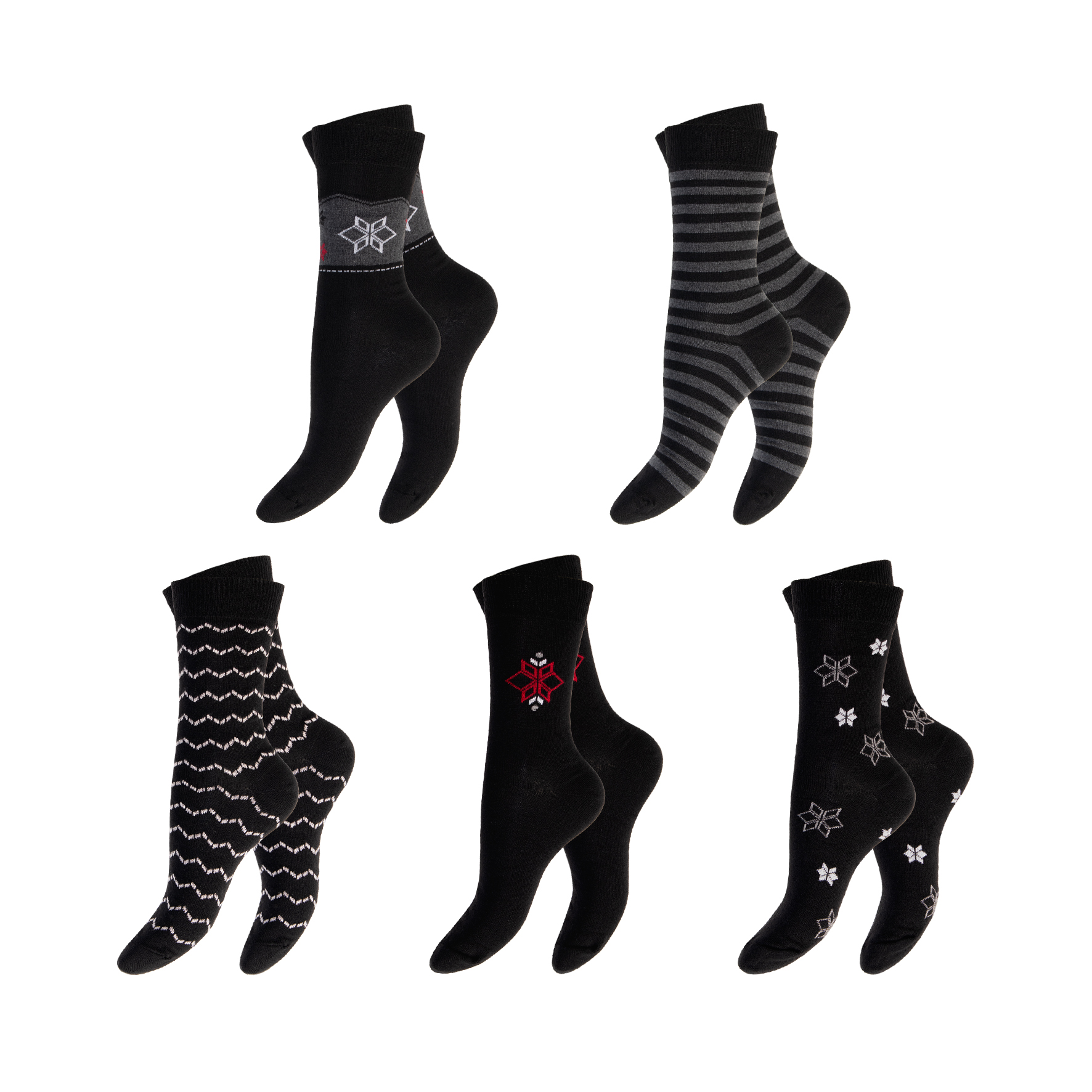 Damen-Socken-5er-Pack-BW-EL-Punkte-Designs