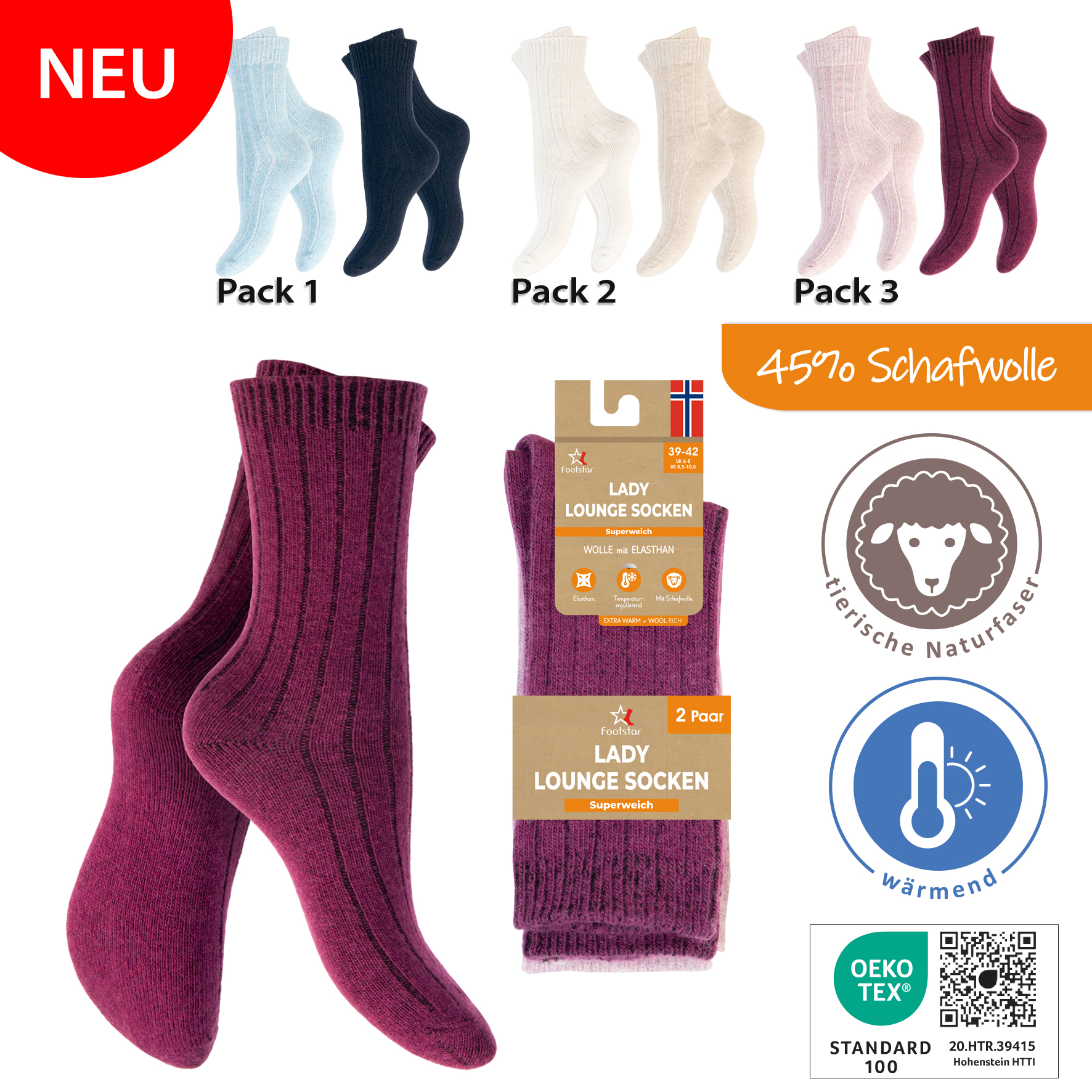 Damen-Lounge-Wear-Woll-Socken-2er-Pack