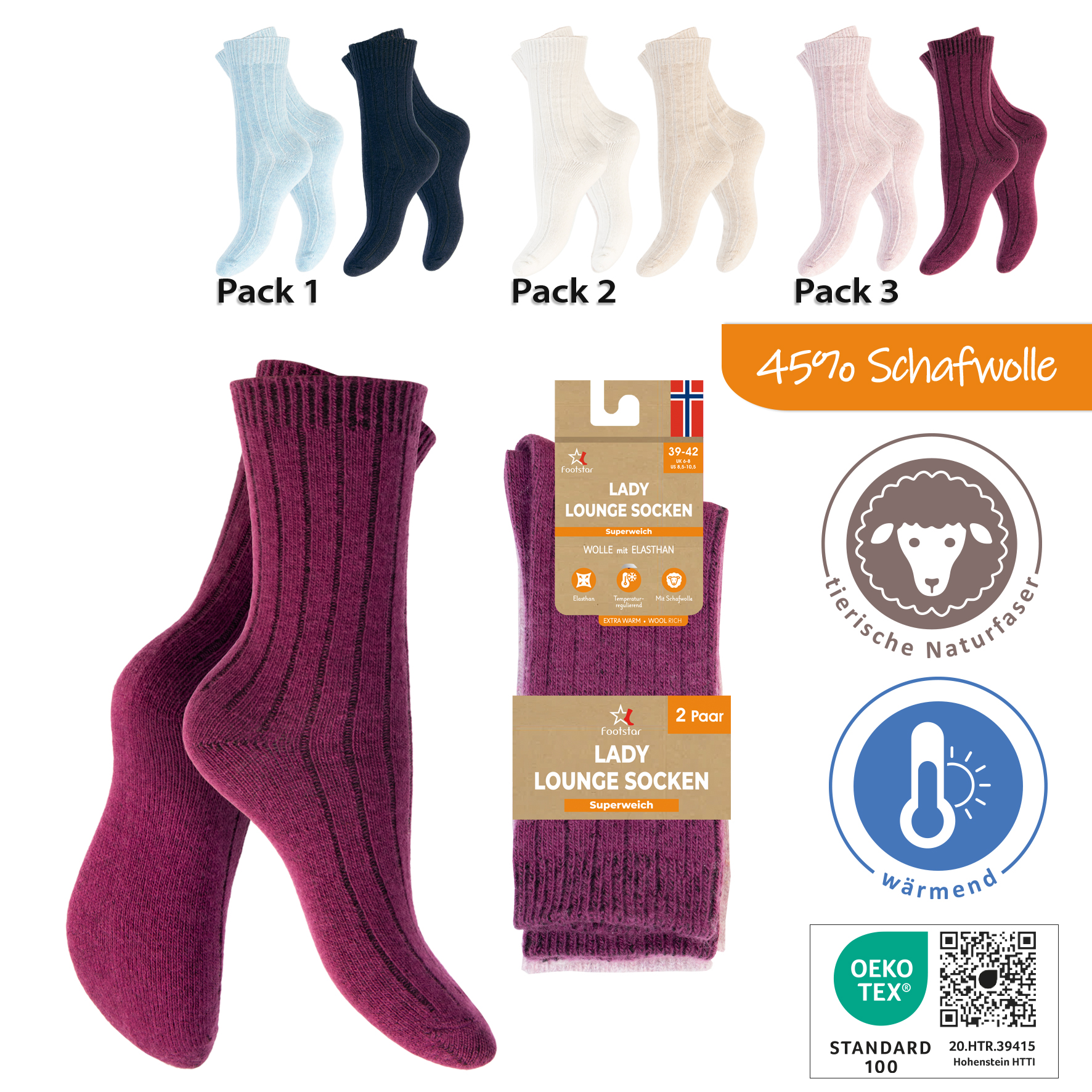 Damen-Lounge-Wear-Woll-Socken-2er-Pack