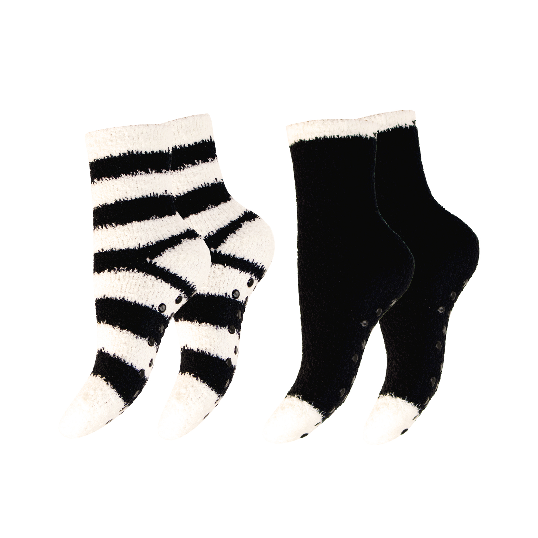 Damen-Kuschelsocken-2er-Pack-Pluesch-ABS-gestreift