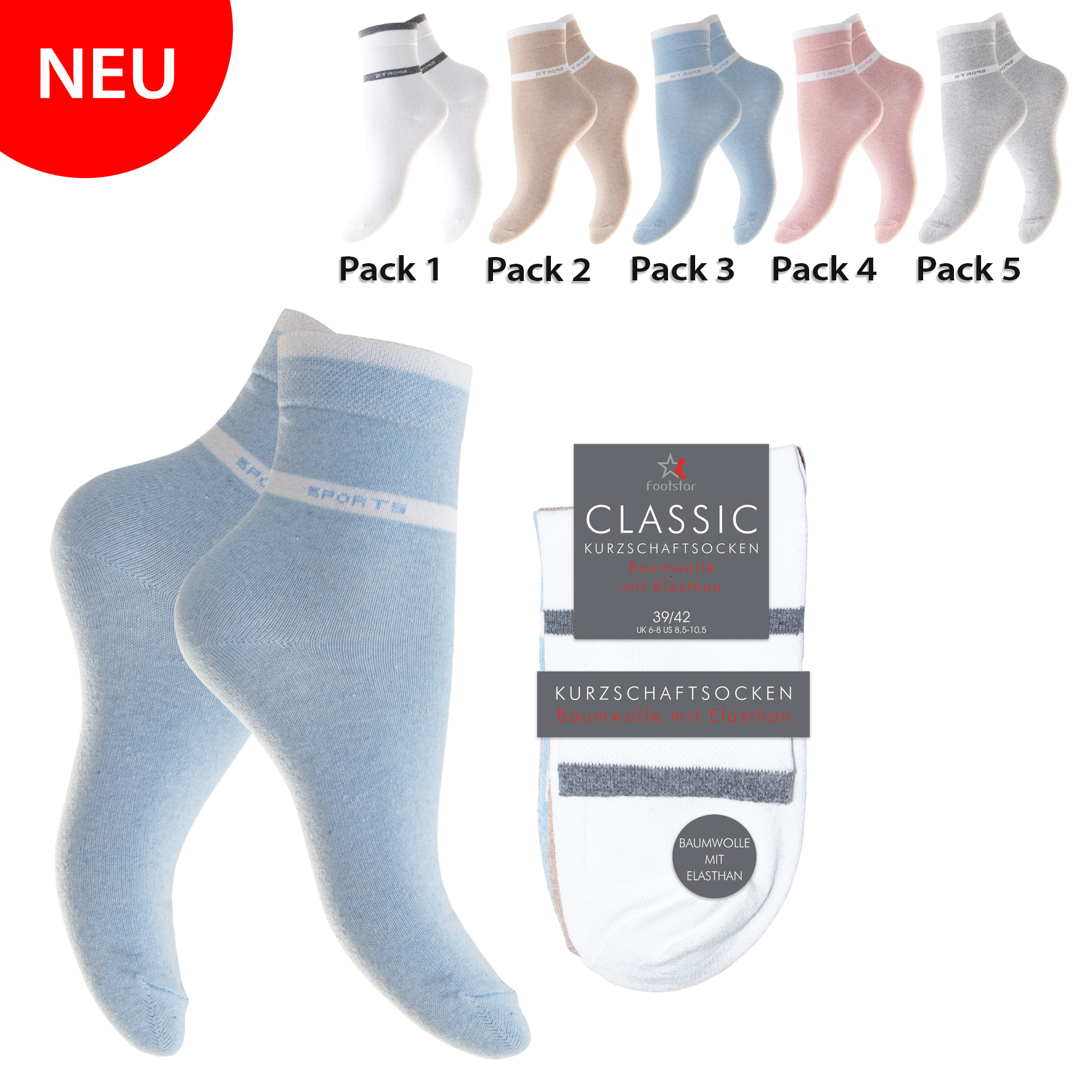 Damen-Kurzschaftsocken-5er-Pack