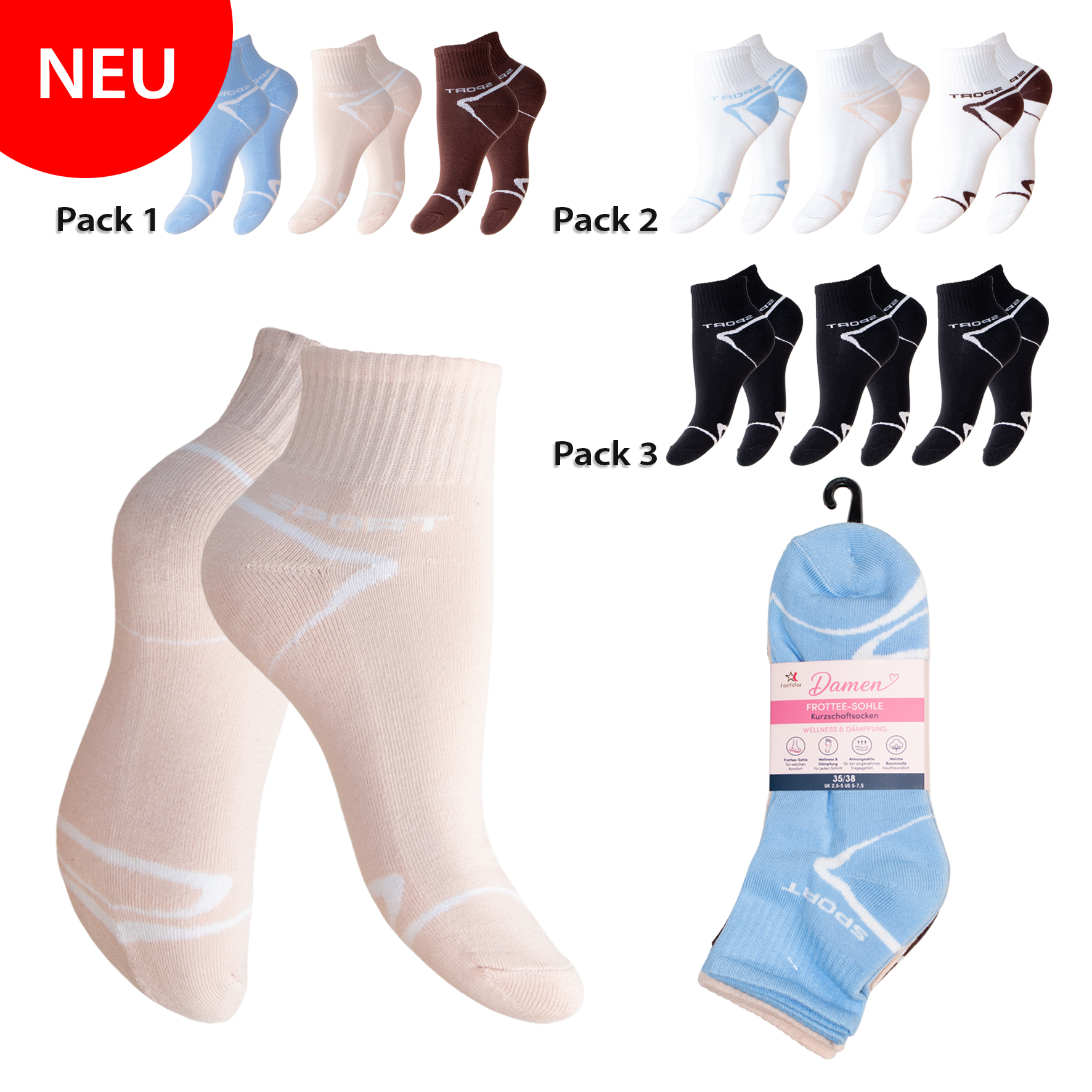 Damen-Kurzschaftsocken-3er-Pack-BW-EL-Ripp-Bund
