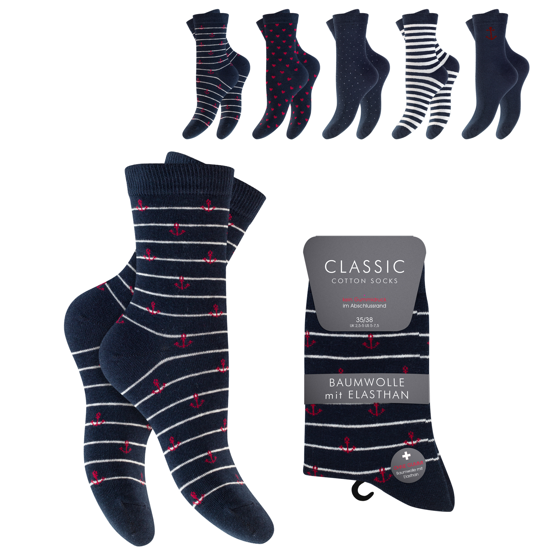 Damen-Socken-5er-Pack-BW-EL-Komfortbund-o~-Gummi