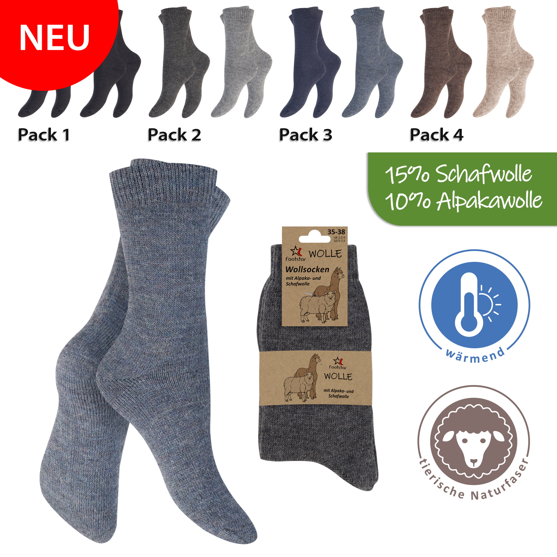 Unisex-Wollsocken-2er-Pack-mit-Schafs--Alpakawolle