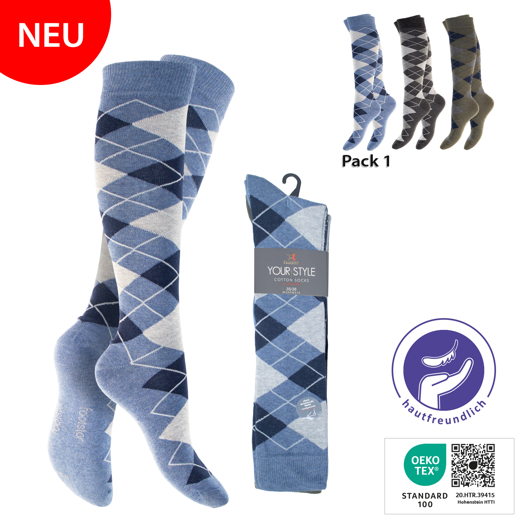 Unisex-Kniestruempfe-3er-Pack