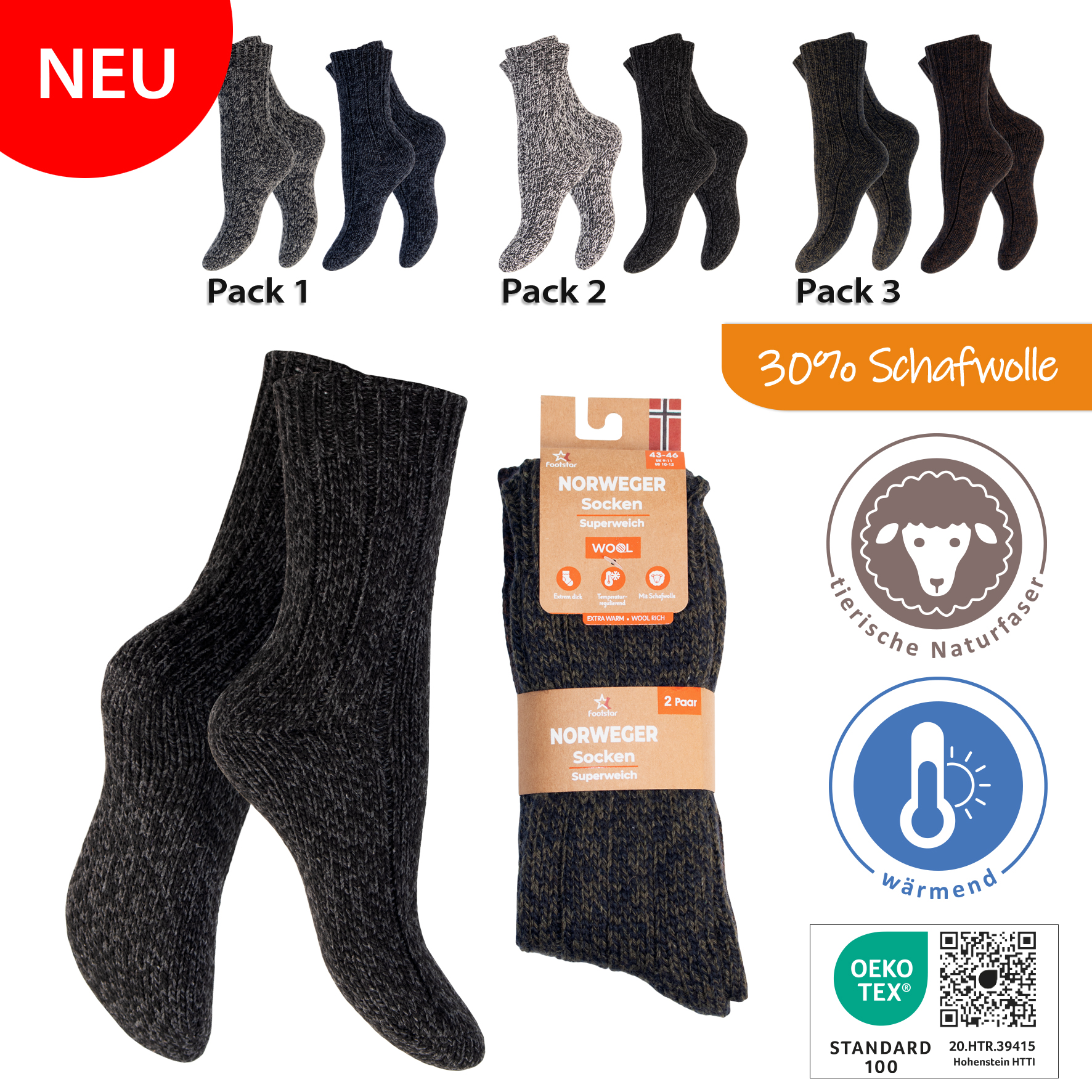 Unisex-Ragg-Socken-2er-Pack