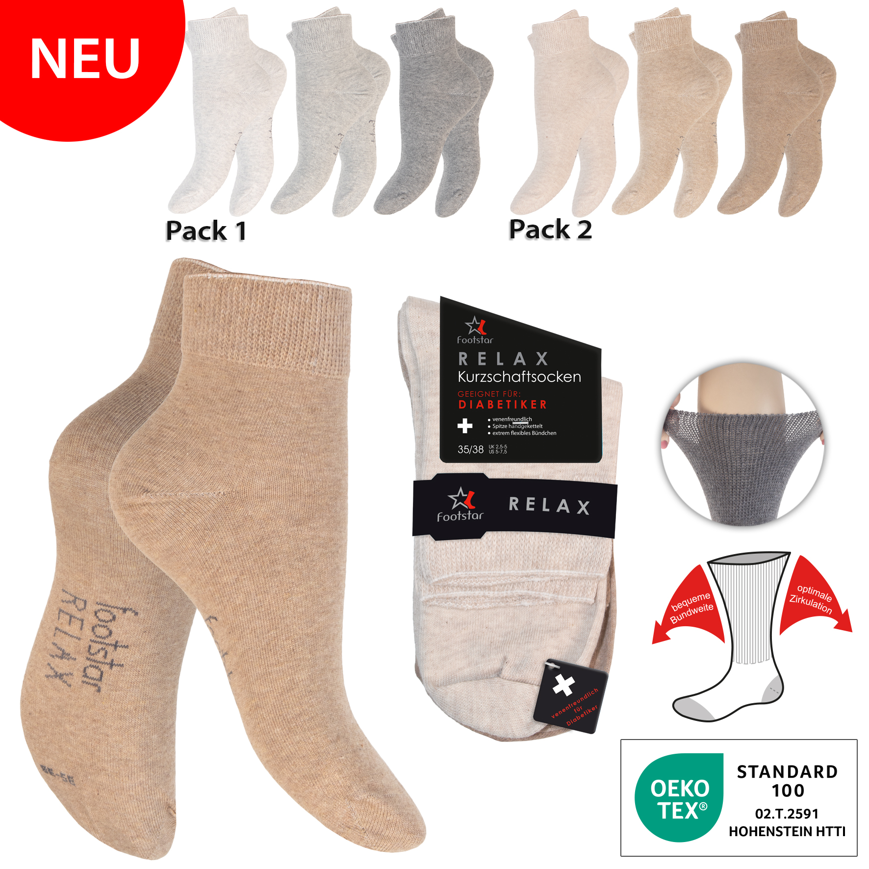 Unisex-Diabetiker-Kurzschaft-3er