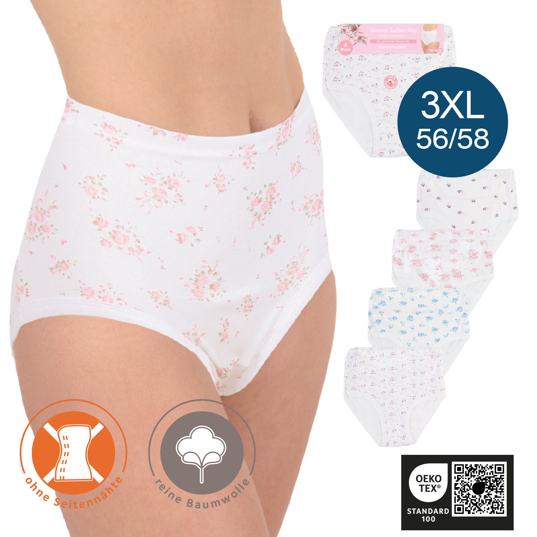 Damen-Taillenslip-4er-Pack-3XL-56-58-BW-gekaemmt
