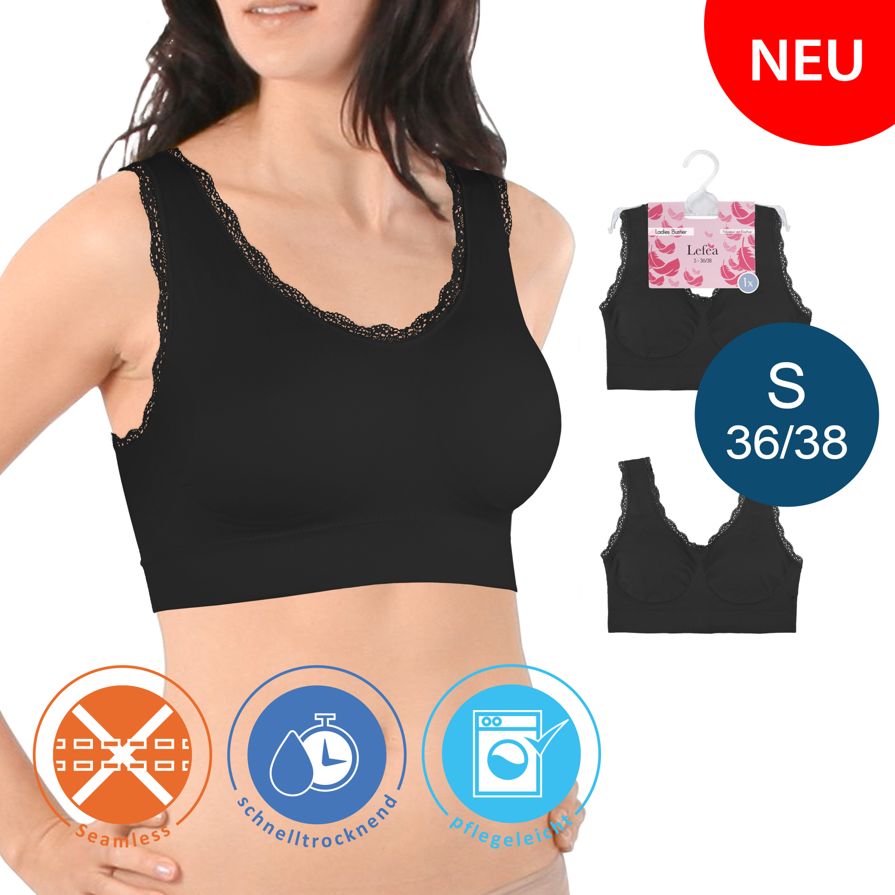 Damen-Bustier-einzeln-Seamless-Spitze-S-36-38