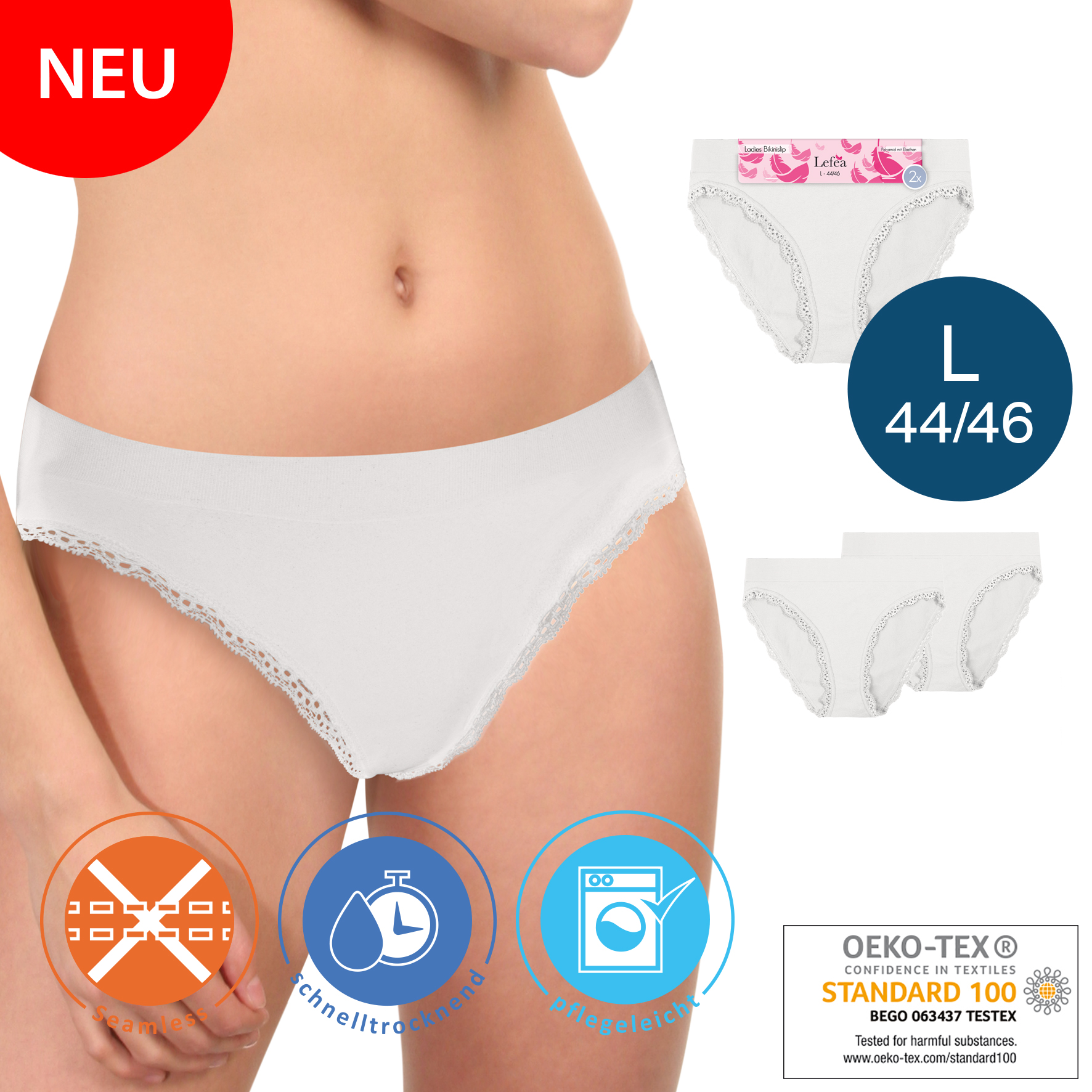 Damen-Bikinislip-2er-Pack-Seamless-Spitze-44-46