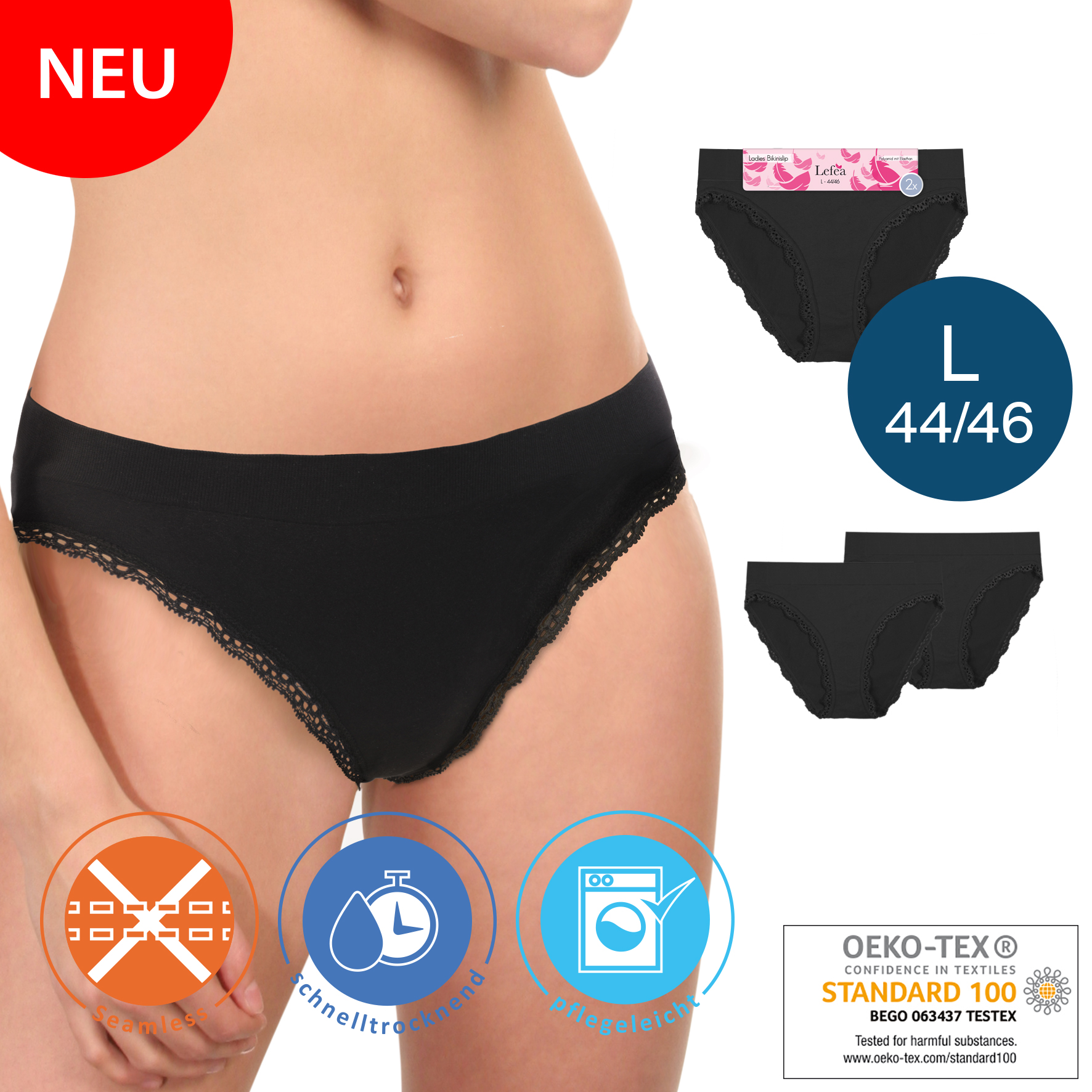 Damen-Bikinislip-2er-Pack-Seamless-Spitze-44-46