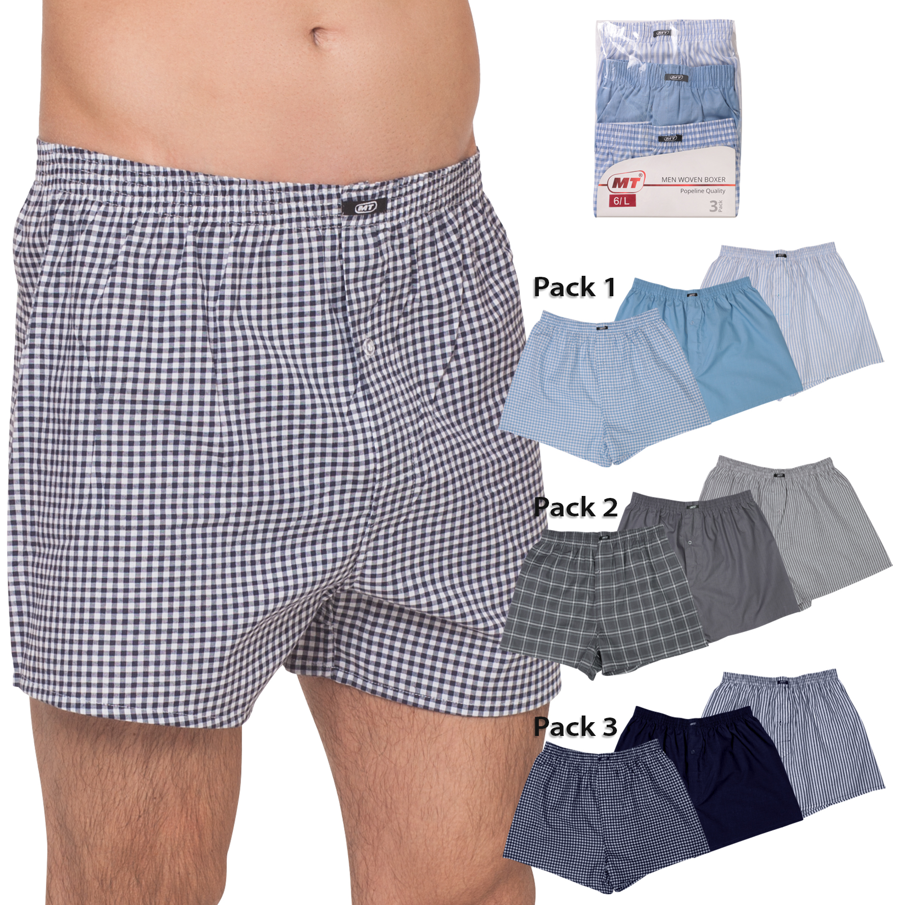 Herren-Boxershorts-3er-Pack-Webgummi-Popelin