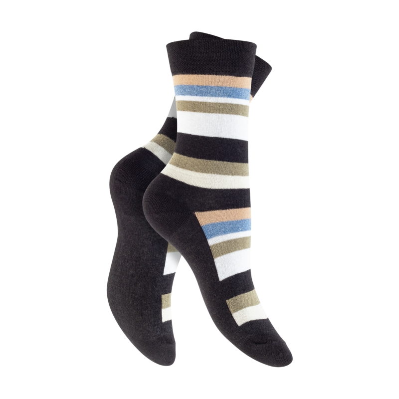 Damen-Socken-4er-Pack-BW-EL-Piqu~~-Bund-Streifen