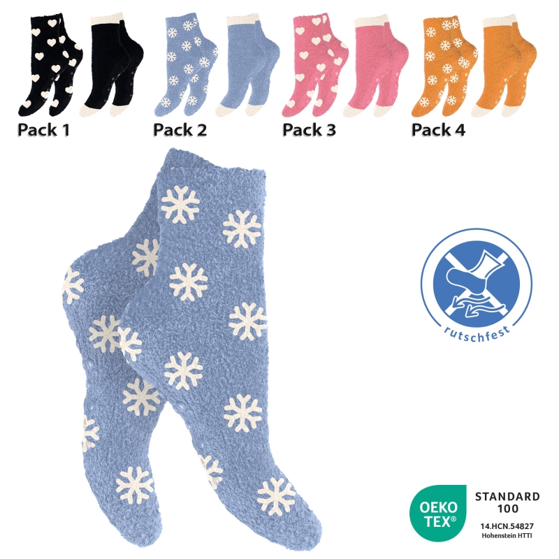 Damen-Kuschelsocken-2er-Pack-Pluesch-gemustert