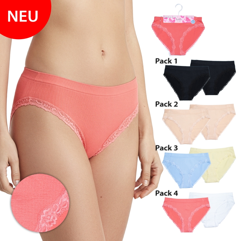 Damen-Bikini-2er-Pack-Seamless-Rippe-+-Spitze