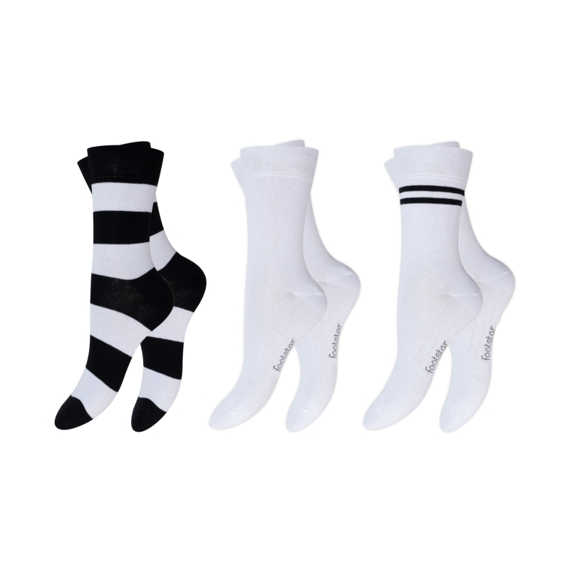 Damen-Socken-3er-Pack-BW-EL-Piqu~~-Bund-Streifen