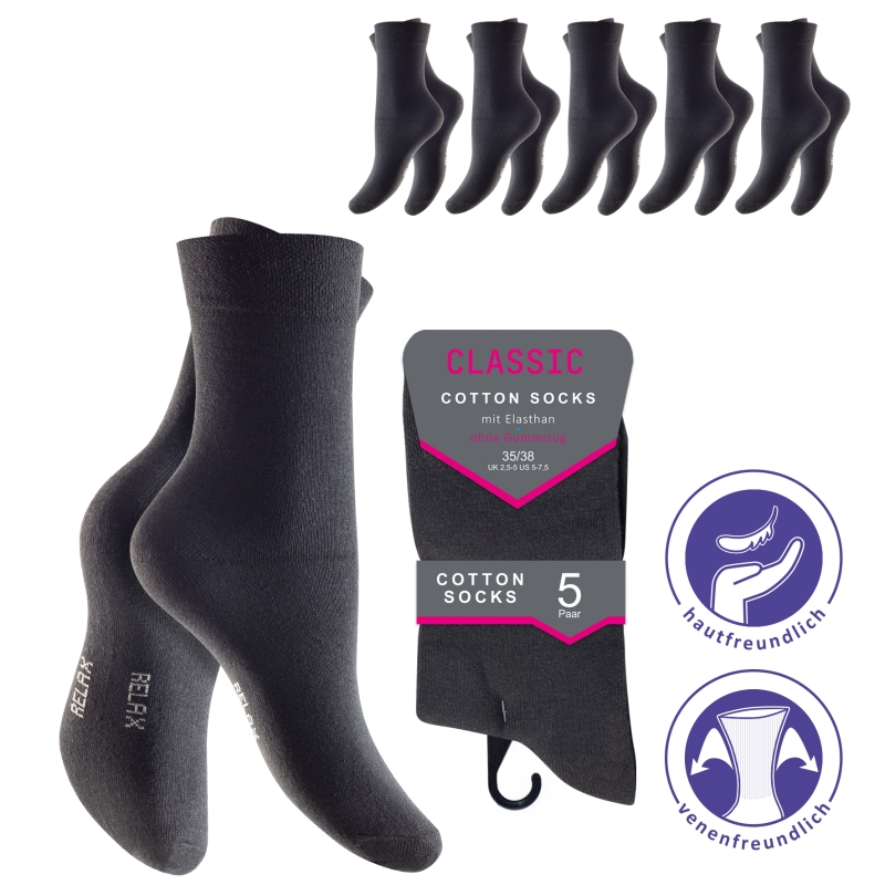 Damen-Socken-5er-Pack-BW-EL-Komfortbund-o~-Gummi