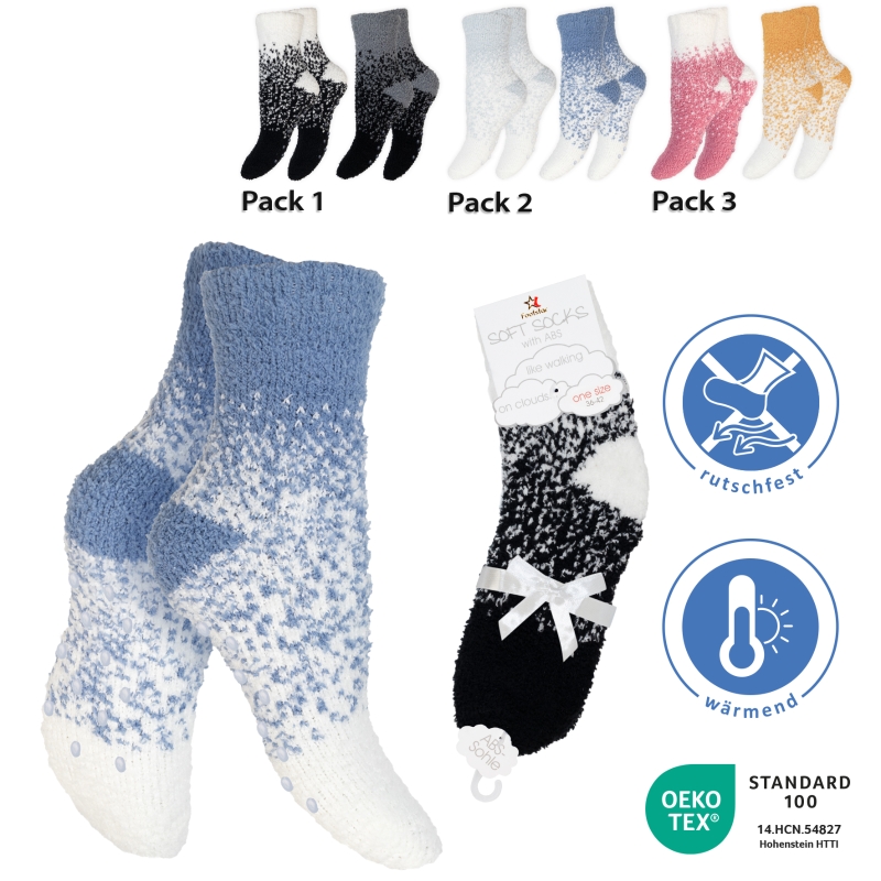 Damen-Kuschelsocken-2er-Pack-Pluesch-gemustert