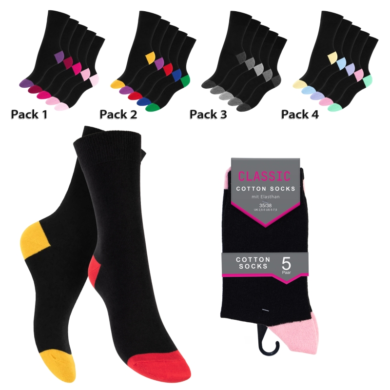 Damen-Socken-5er-Pack-BW-EL-farb~-Ferse-u~-Spitze