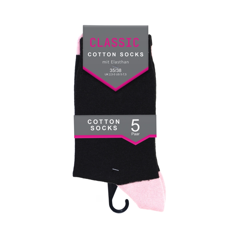 Damen-Socken-5er-Pack-BW-EL-farb~-Ferse-u~-Spitze