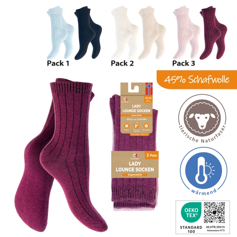 Damen-Lounge-Wear-Woll-Socken-2er-Pack