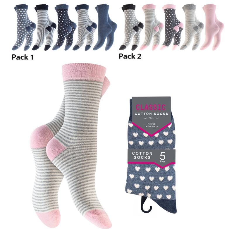 Damen-Socken-5er-Pack-BW-EL-versch~-Designs