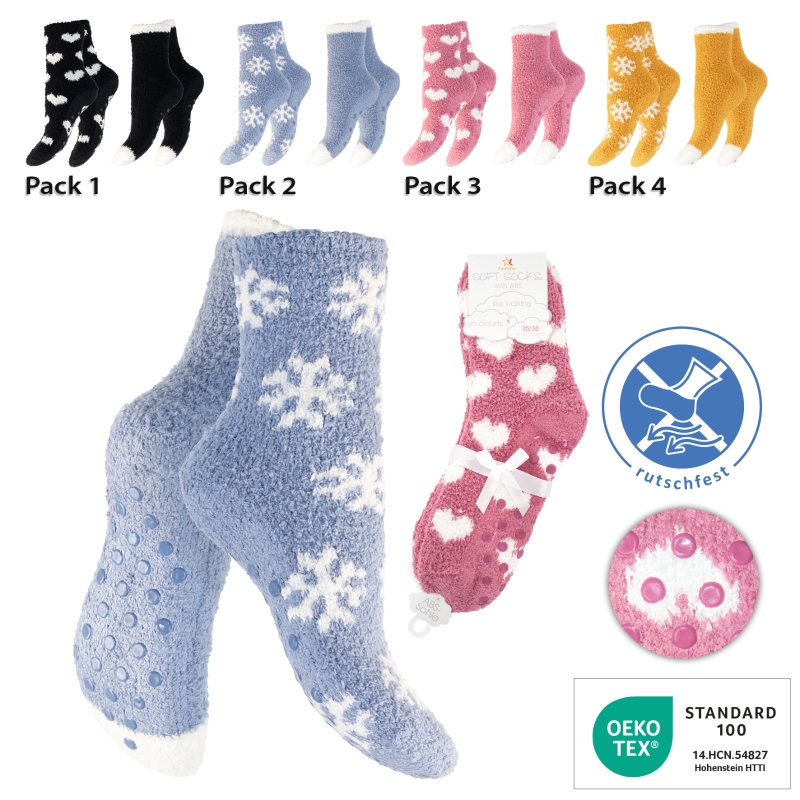 Damen-Kuschelsocken-2er-Pack-Pluesch-gemustert