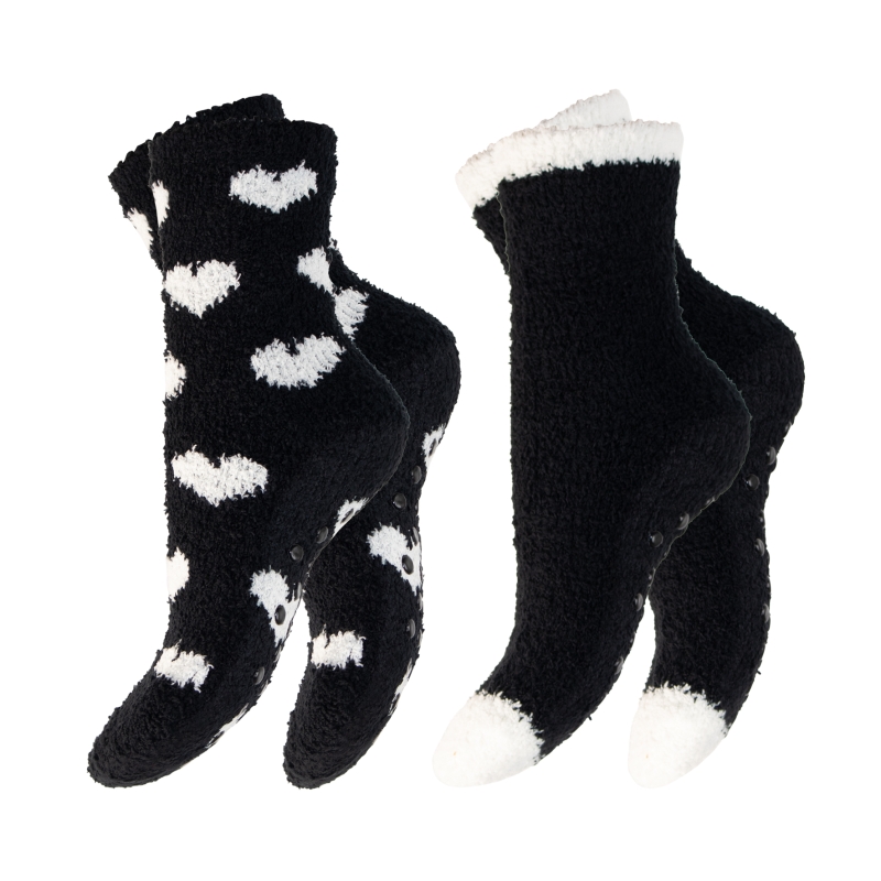 Damen-Kuschelsocken-2er-Pack-Pluesch-gemustert