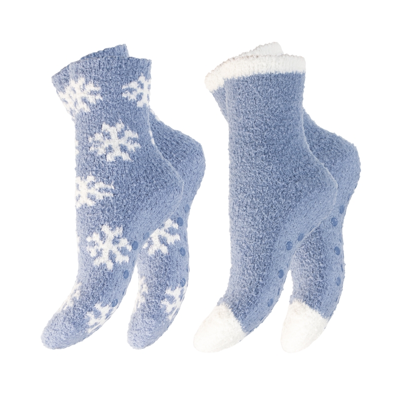 Damen-Kuschelsocken-2er-Pack-Pluesch-gemustert