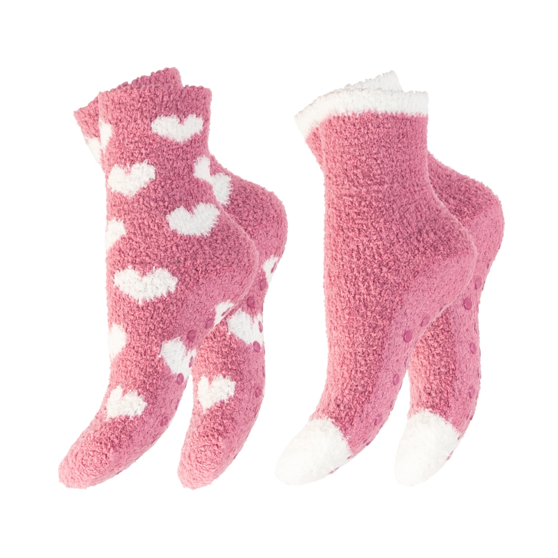 Damen-Kuschelsocken-2er-Pack-Pluesch-gemustert