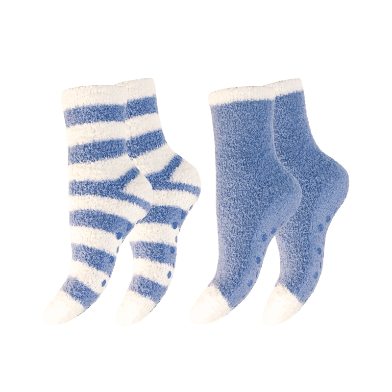 Damen-Kuschelsocken-2er-Pack-Pluesch-ABS-gestreift