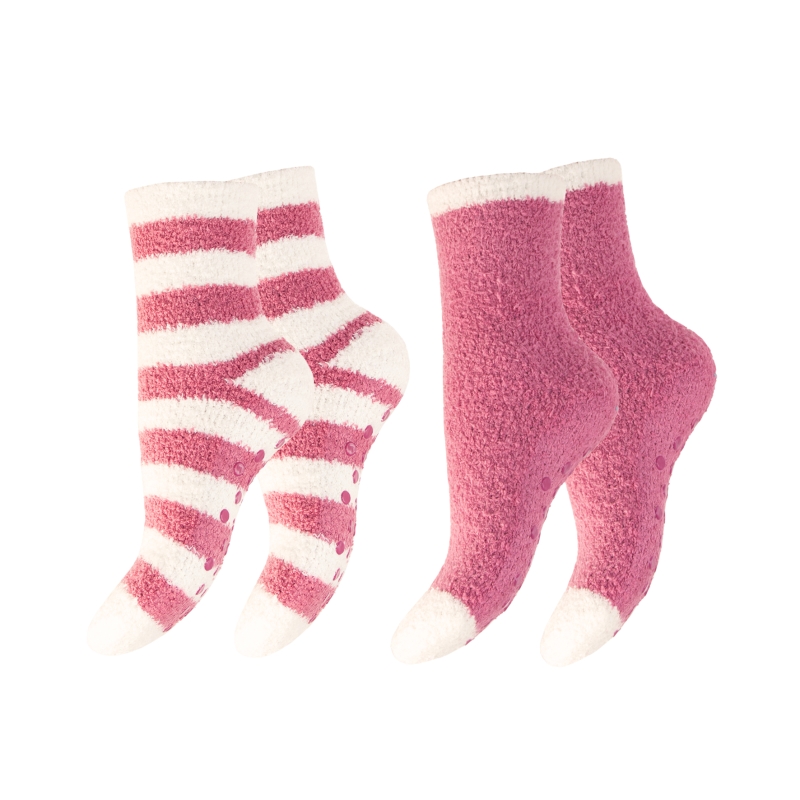 Damen-Kuschelsocken-2er-Pack-Pluesch-ABS-gestreift