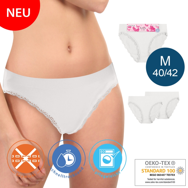 Damen-Bikinislip-2er-Pack-Seamless-Spitze-40-42